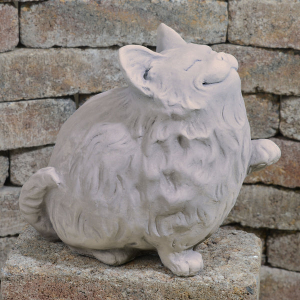 Cast Stone Happy Fat Cat Garden Statue - Antique Gray