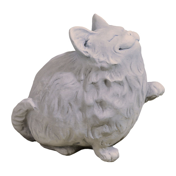 Cast Stone Happy Fat Cat Garden Statue - Antique Gray